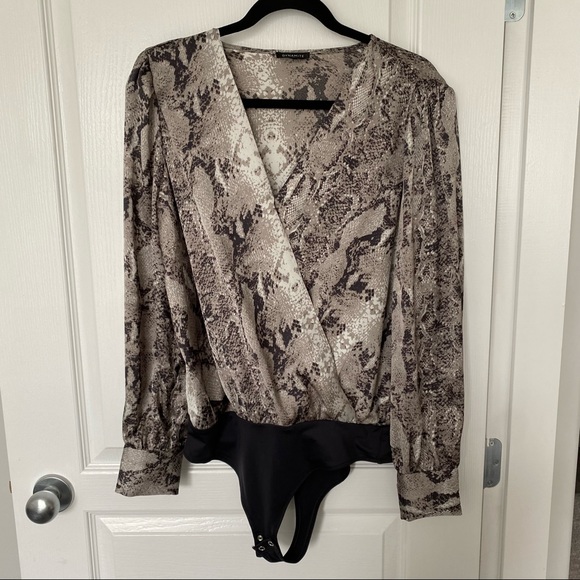 Satin Snakeskin Crossover Bodysuit - Picture 5 of 10